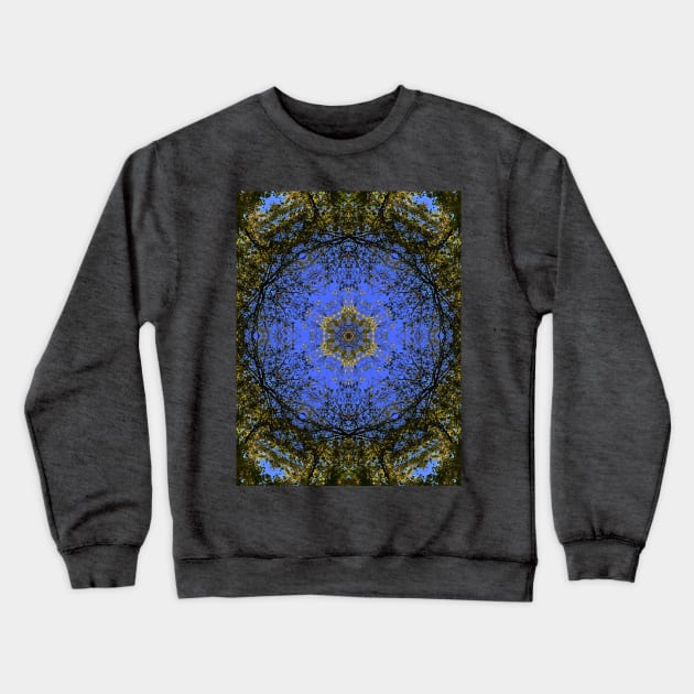 Blue Sky and Fall Foliage Textile Pattern Crewneck Sweatshirt by Zen Goat 